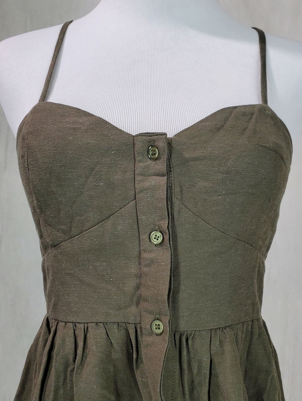 NEW THE SHIRT Rochelle Behrens Tuckernuck Leora Dress in Olive Midi Ramie Beach - Picture 13 of 16